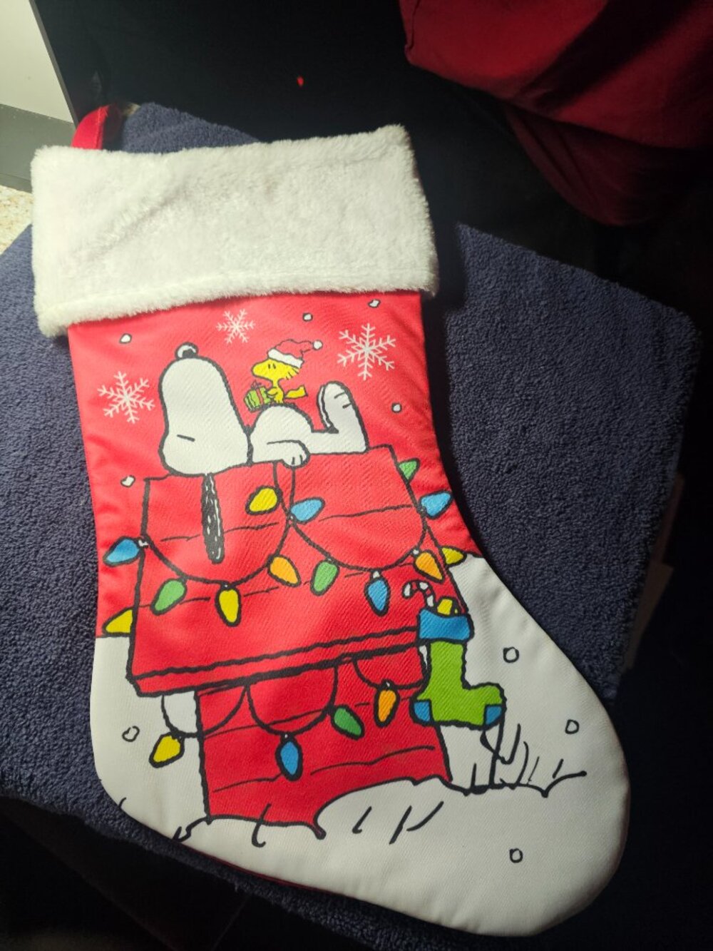 Peanuts Snoopy on Doghouse in Snow Red Nylon Christmas Stocking